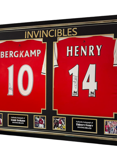 INVINCIBLES THIERRY HENRY AND DENNIS BERGKAMP SIGNED SHIRTS